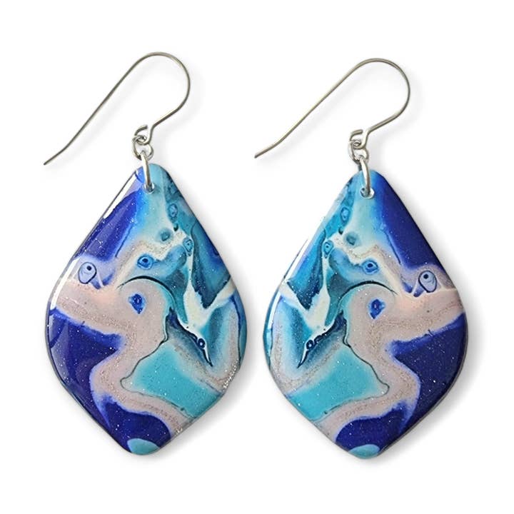 Teal Blue Diamond Shape Drop Earrings - Oceana for wholesale by Simply Vivid