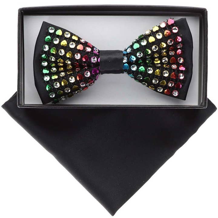 Dubal Brothers - Wholesale Bow Tie - Men's - VITTORIO FARINA Rhinestone Bowtie & Pocket Square by Classy Cufflinks2