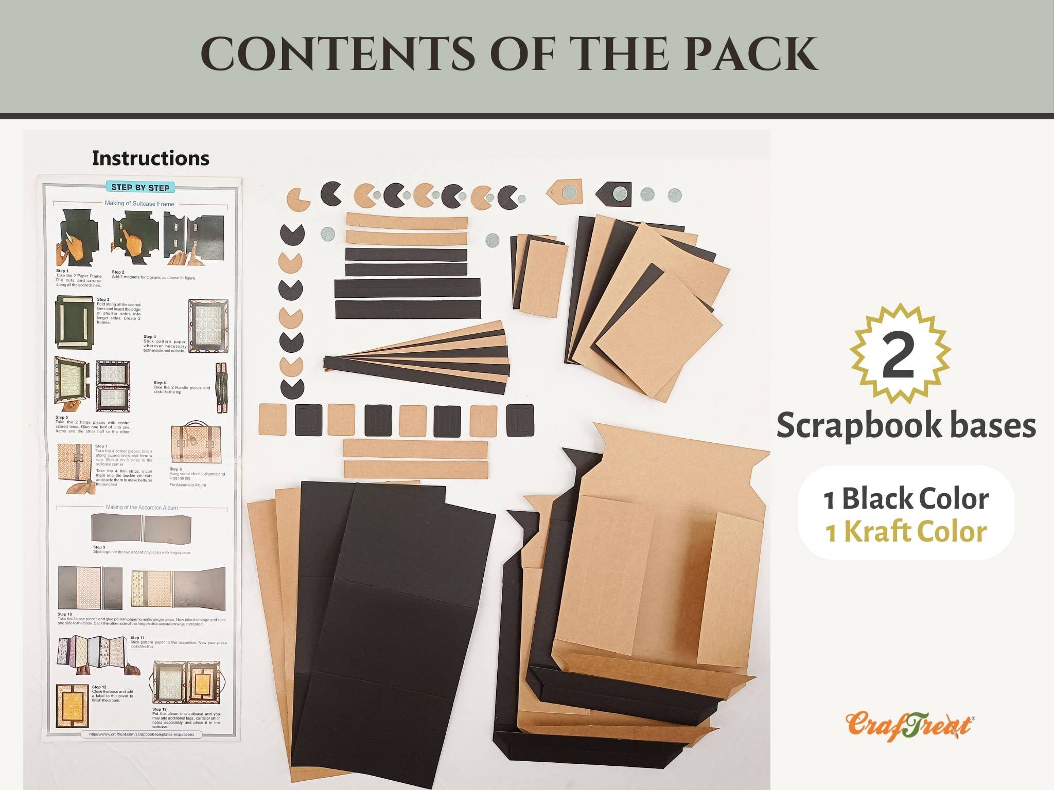 CrafTreat - Wholesale Scrapbook - CrafTreat Suitcase DIY Scrapbook Blanks - Black & Kraft2