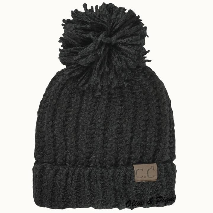 Olive & Pique - Wholesale Beanie - Women's - Chenille Pompom CC Beanie, Ultra Soft Plush, OSFM0
