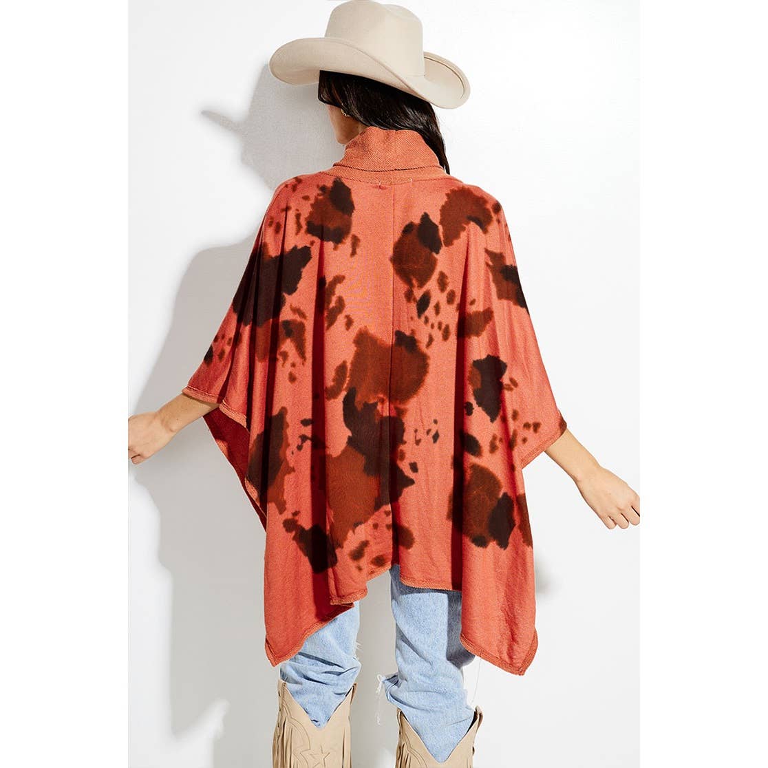 Phil Love - Venta al por mayor Poncho - Mujer - Poncho cuello tortuga con estampado de vaca9