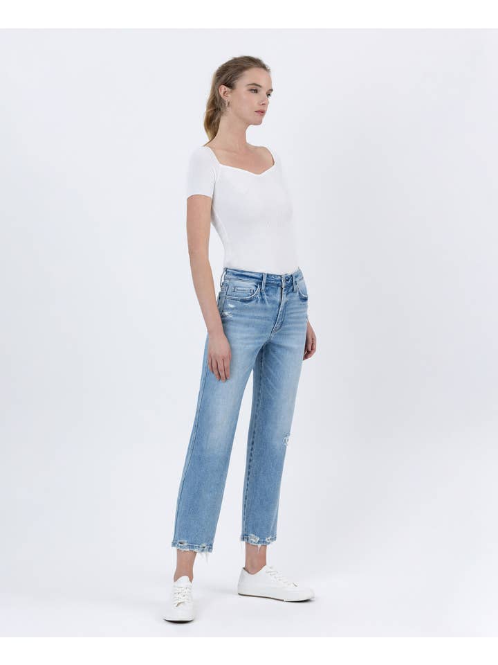 BOATLOAD HIGH RISE DISTRESSED HEM CROP STRAIGHT JEANS F6039 for wholesale on Faire