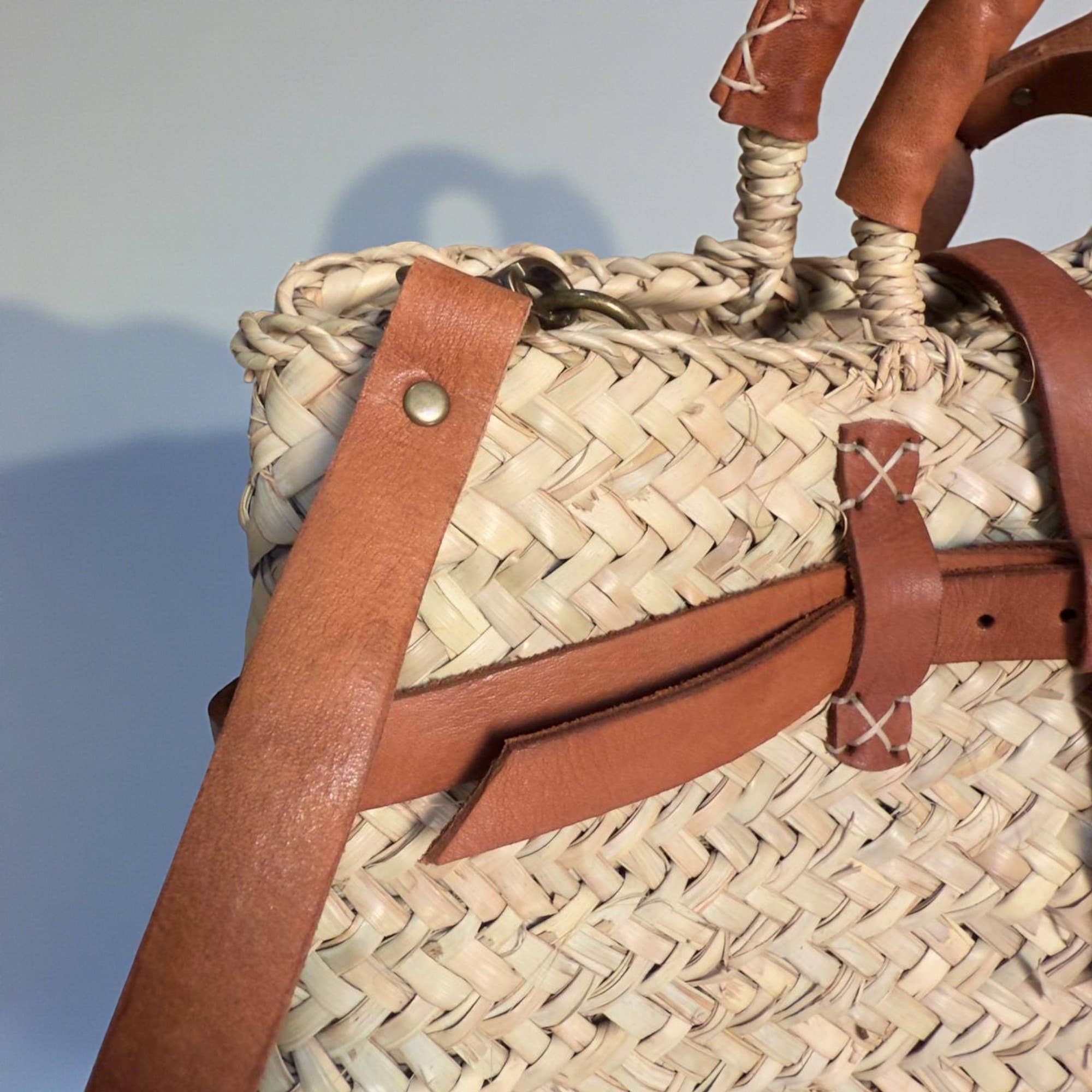 Melecraft - Wholesale Tote Bag - Women's - Woven Straw Market Basket Bag Leather Crossbody Tote9