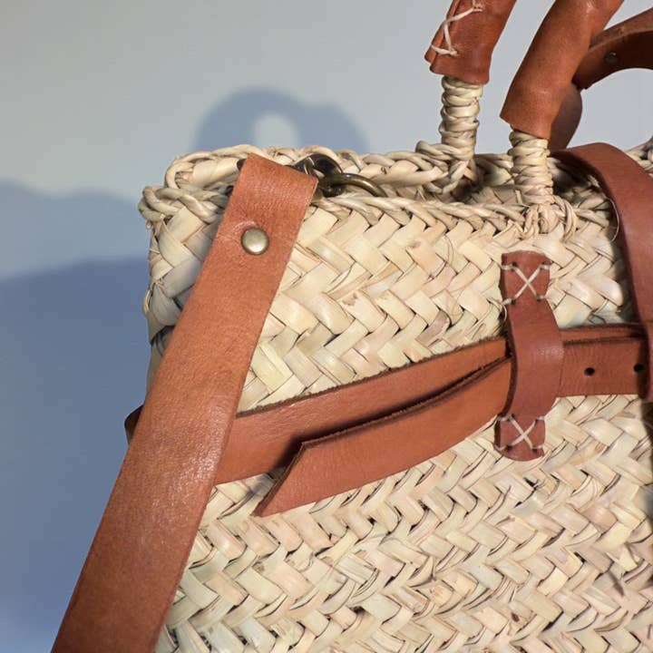 Melecraft - Wholesale Tote Bag - Women's - Woven Straw Market Basket Bag Leather Crossbody Tote9