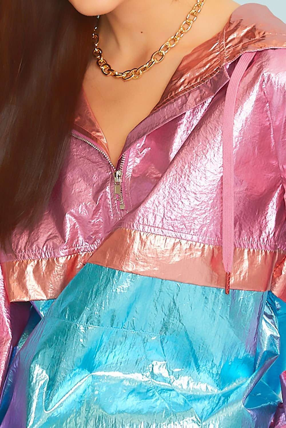 Main Strip - Wholesale Windbreaker - Women's - Color Block Hoodie Metalic Windbreaker2
