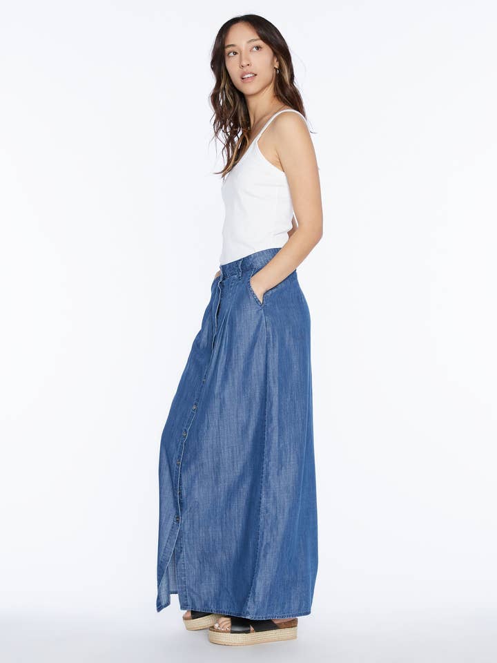 Bliss Soft Denim Maxi Skirt for wholesale by WASH LAB