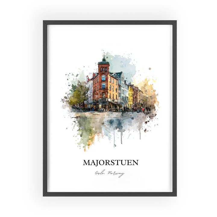 Majorstuen Wall Art, Oslo Norway Print, Oslo Watercolor Art, Majorstuen Oslo Gift, Norway Travel Print, Travel Poster, Housewarming Gift for wholesale by Premium Travel Art
