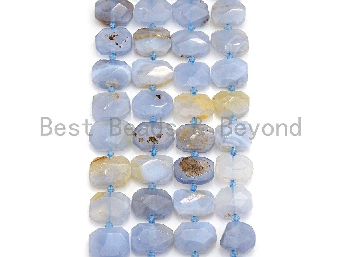 BestBeads&Beyond – wholesale Beads – High Quality Natural Blue Chalcedony Rectangle Faceted Beads, Natural Chalcedony beads, 16x22mm, sku#U6611