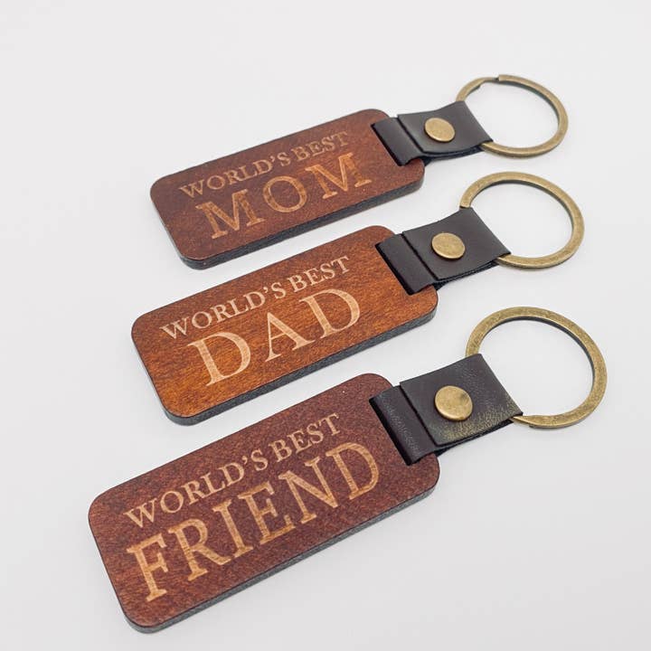 Mio Queena - Wholesale Keychain - Unisex - Leather Wood Pendant Keychain Gift For Dad Mom Friends