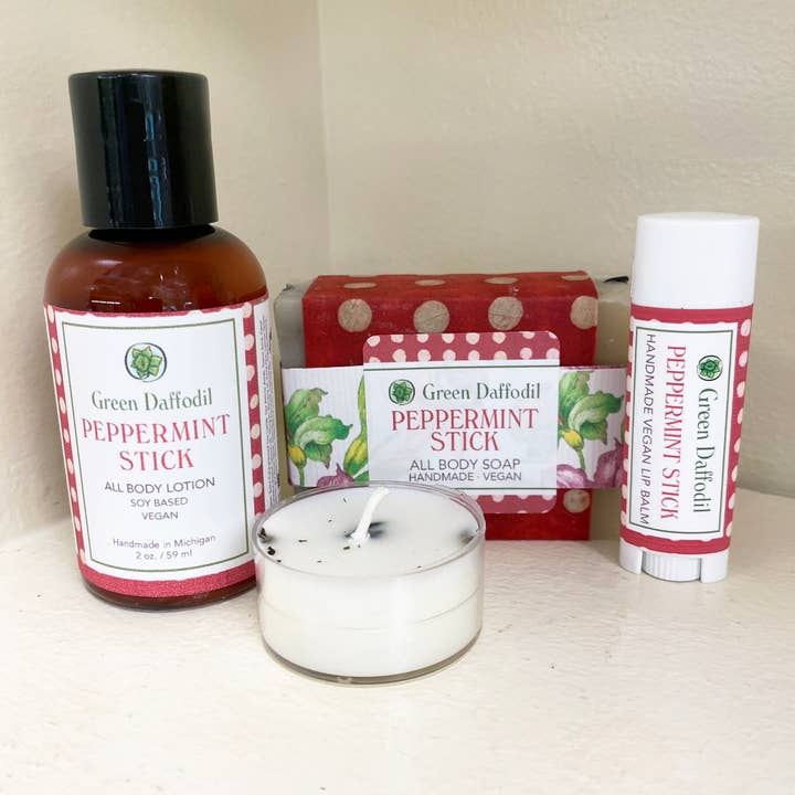 Green Daffodil Bath & Body - Wholesale Bath & Body Set - Peppermint Stick Organdy Quartet Gift Set - Christmas Gift3