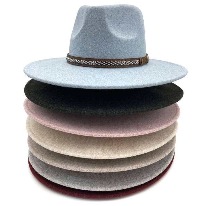 Western Rope Braided Band Vegan Wool Felt Brim Hat for wholesale by Lunar Deer