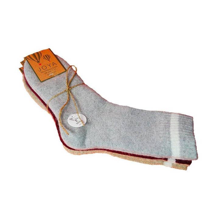 3 paires de chaussettes épaisses en mélange de laine pour homme - gris clair, beige et bordeaux pour la vente par GEMJAR LTD