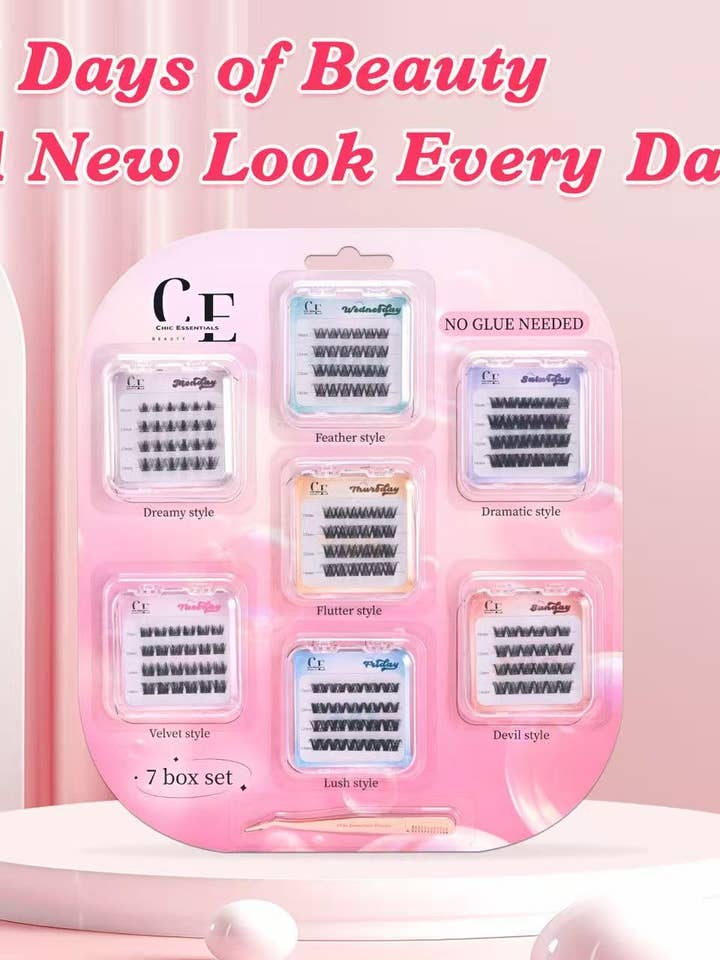 7 Days of Beauty DIY Cluster Lashes – No Glue Needed 7 Box for wholesale by Chic Essentials Beauty