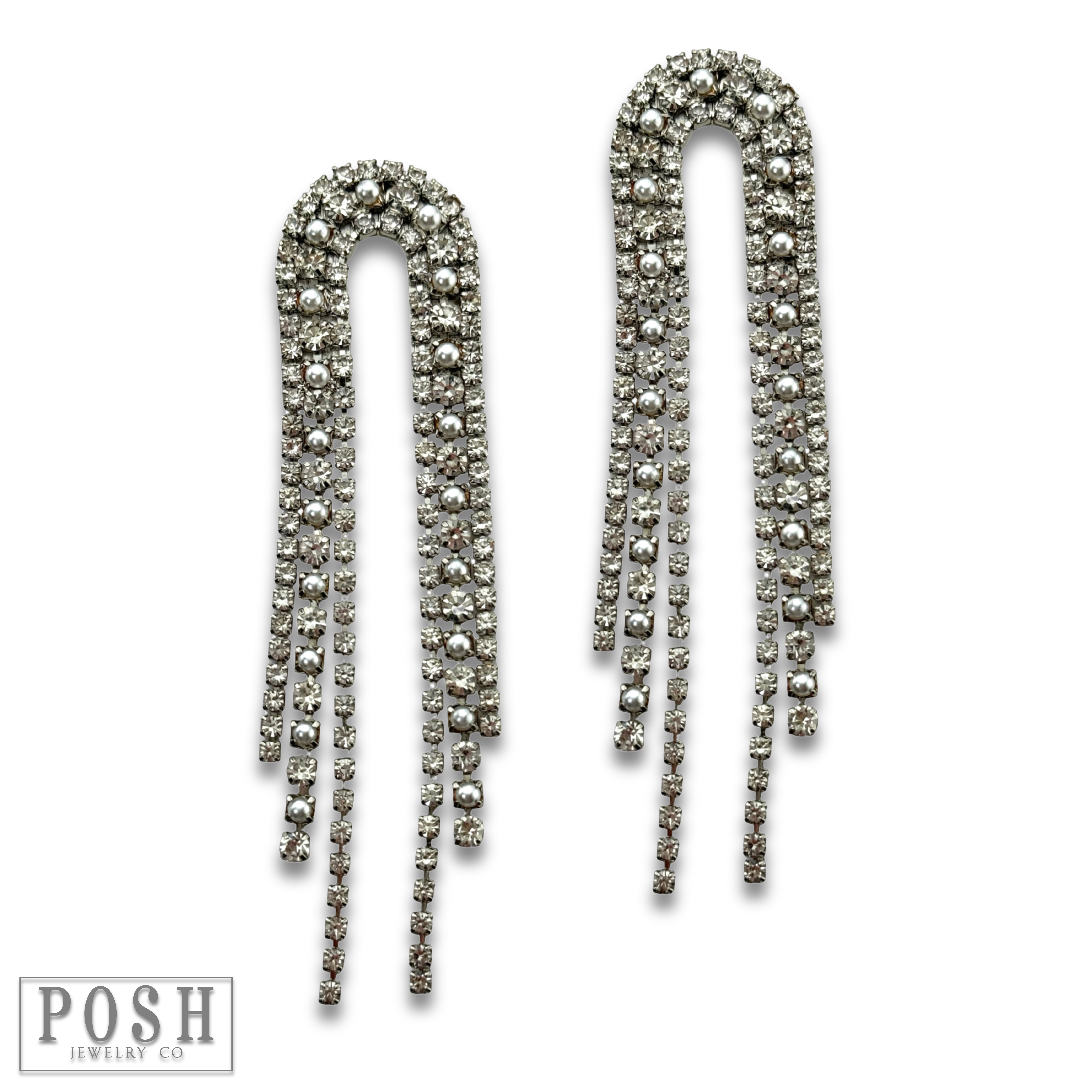 Pink Panache Brands - Wholesale Tassel Earrings - Arched rhinestone fringe earring - LC8