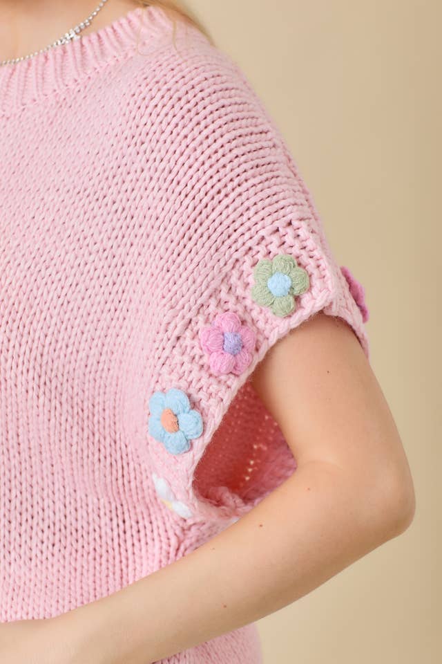 Main Strip - Wholesale Knit Sweater - Women's - 3D Crochet Flower Sweater Knit Top2