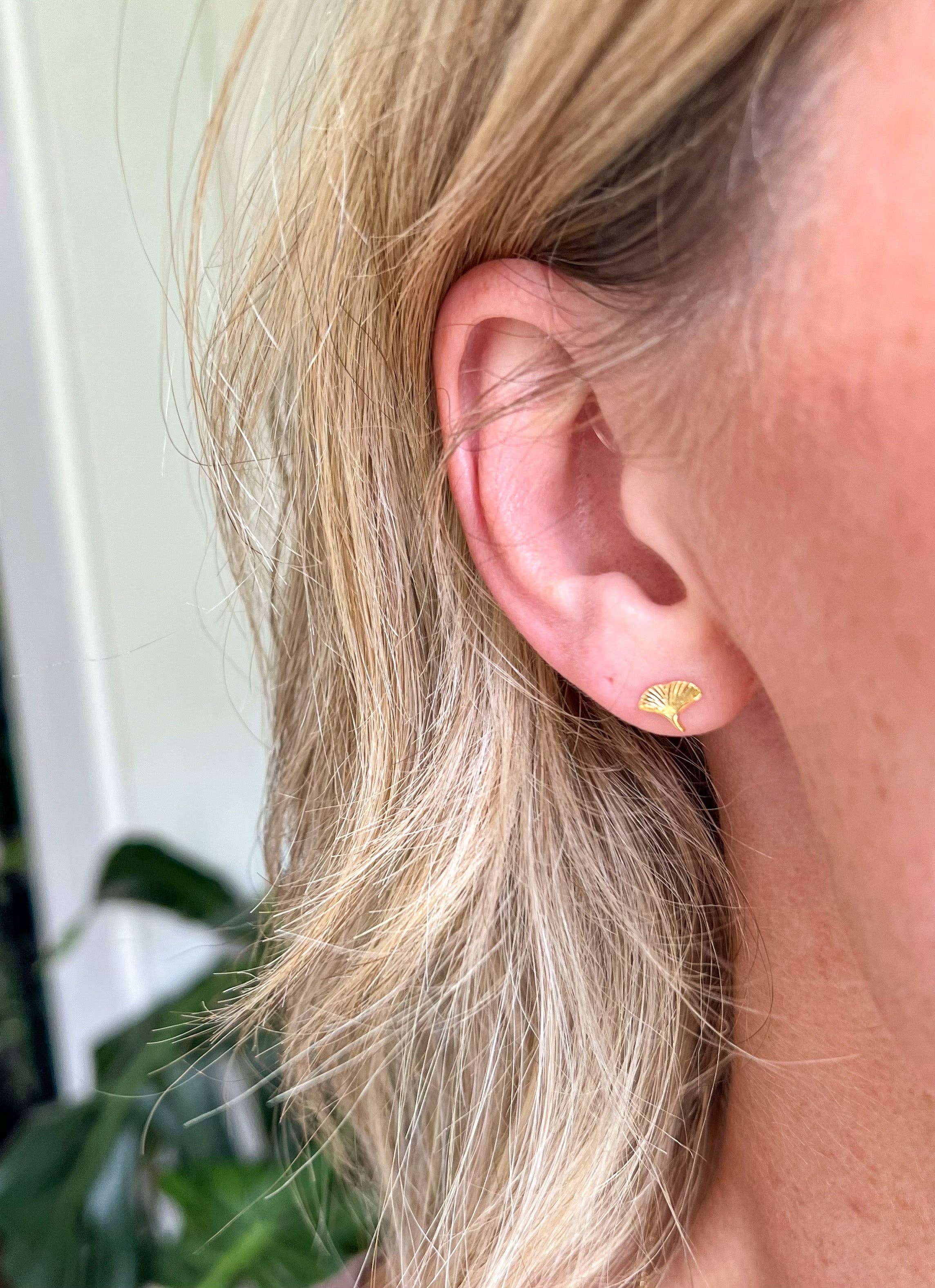 Natalie Clare Collections - Wholesale Stud/Post Earrings - Gold Ginkgo Stud Earrings2