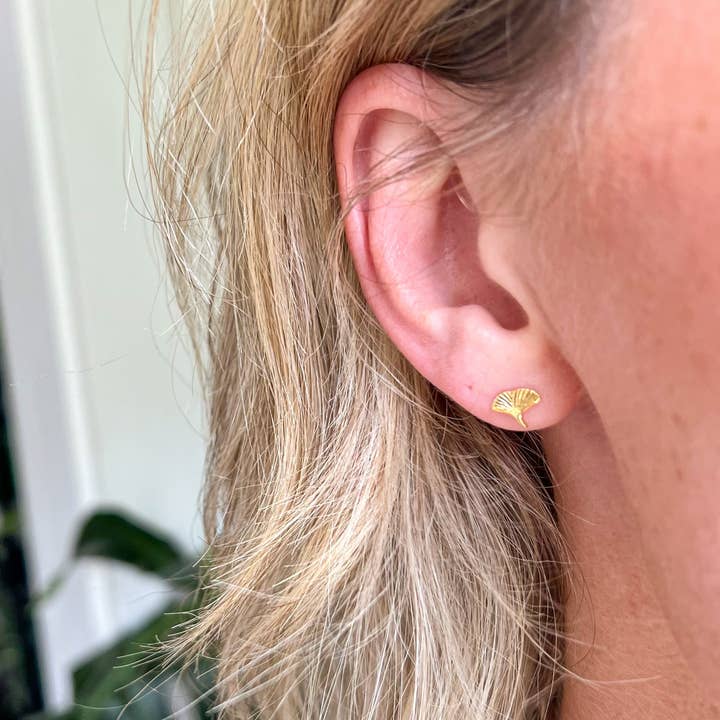 Natalie Clare Collections - Wholesale Stud/Post Earrings - Gold Ginkgo Stud Earrings2