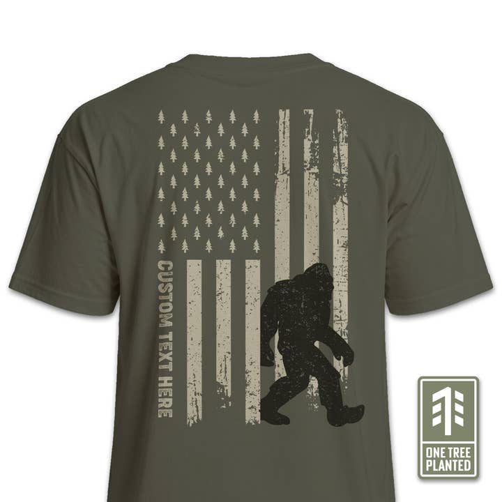 (CUSTOMIZABLE) Bigfoot American Flag T-Shirt for wholesale by Symmetree
