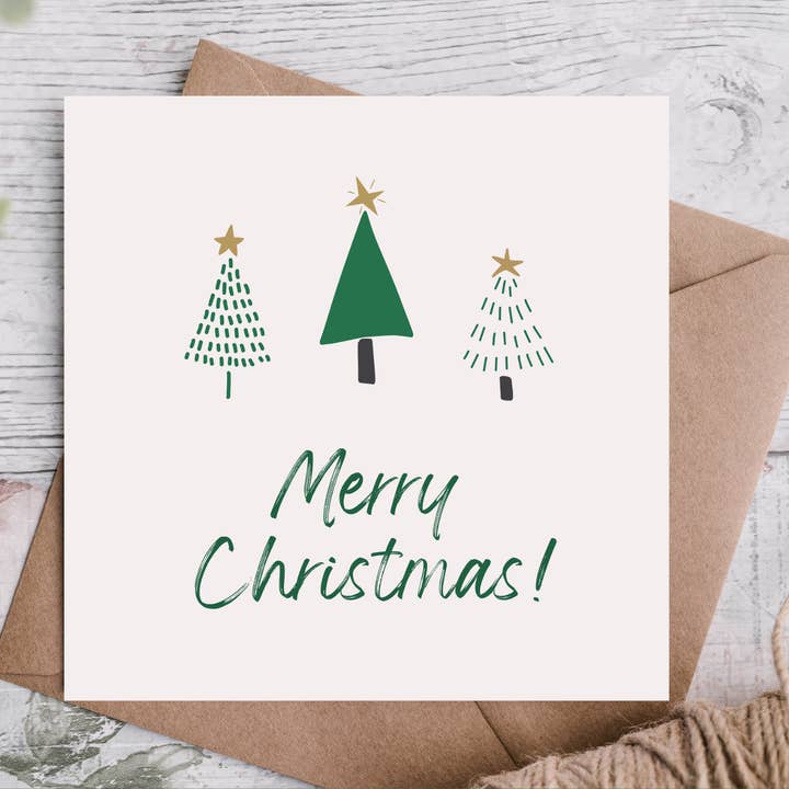 Merry Christmas Trio Trees Card for wholesale by Highgrove Cards