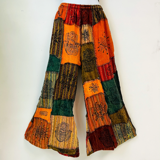 Karma Nepal Crafts – Conjunto de top e calça (roupa NÃO Casual) - Mulher por atacado – Conjunto de Calça Palazzo Patchwork de Algodão com Blusa de Manga Flare5