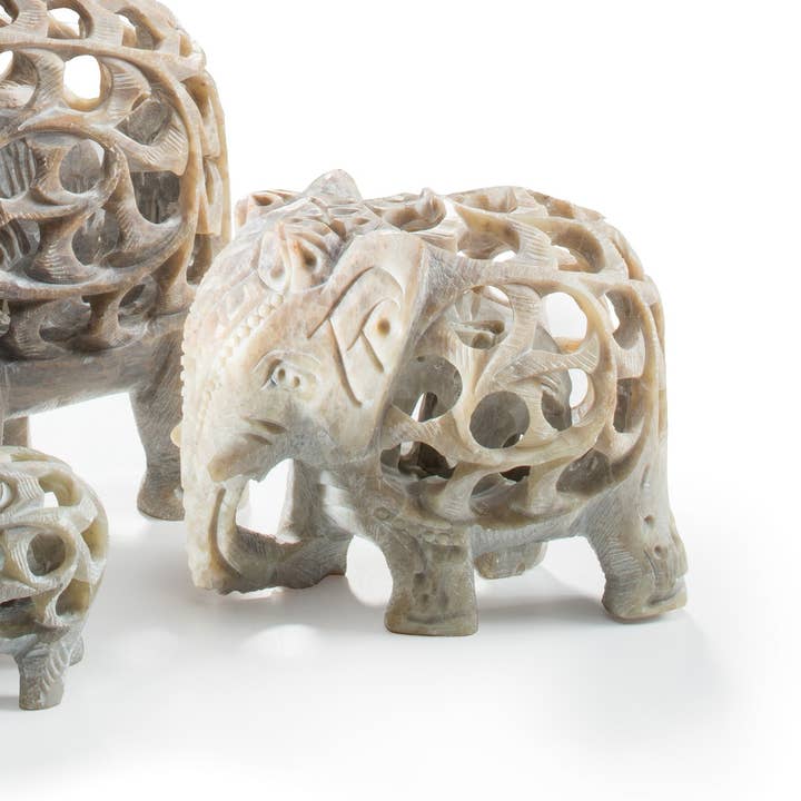 Namaste - Wholesale Decorative Figurine - Medium Hand Carved Soapstone Elephant0