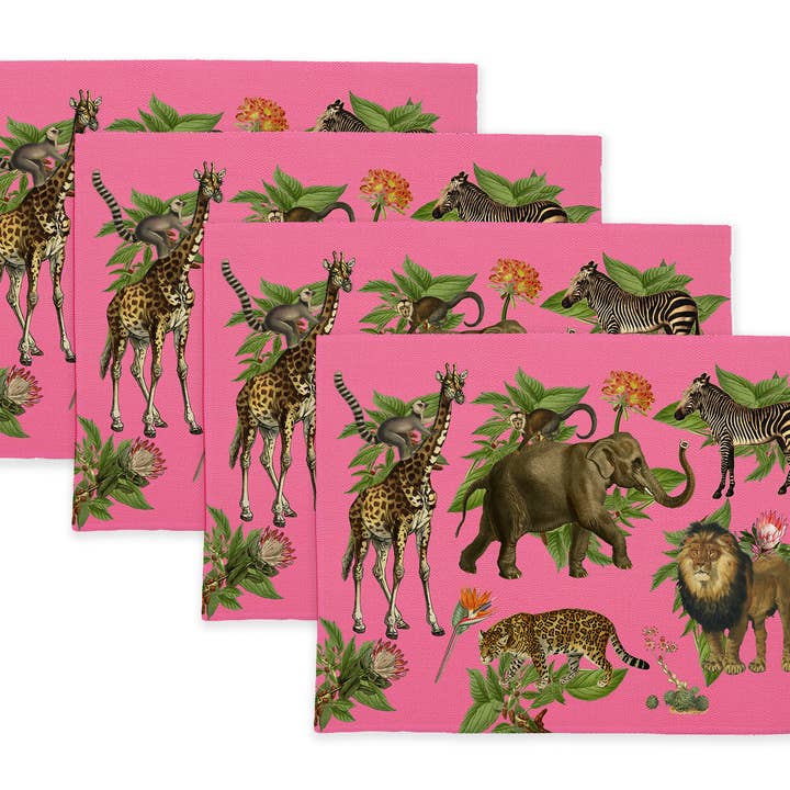 Marye-Kelley - Wholesale Placemat - Afrikaanse obsessie op roze linnen placemats