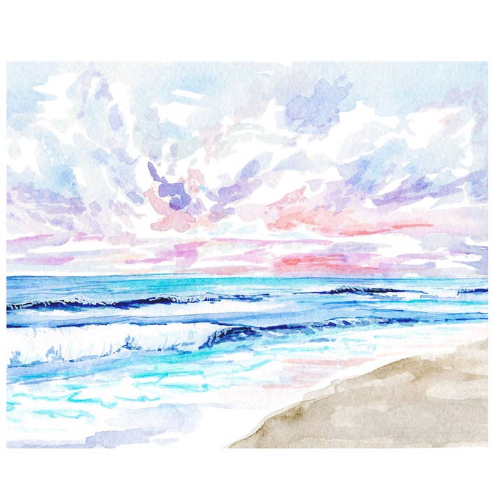 Bright Beach Watercolor Art Print for wholesale by Bridget Linstead Art