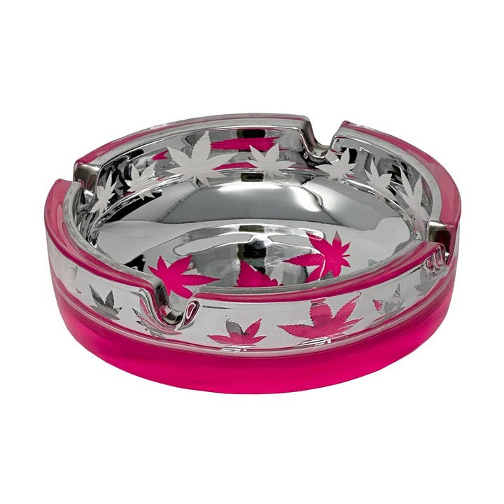 TMI Signature Glass Ashtray - Pink Chrome Leaf (4.25 inch) for wholesale by Ted Miller Innovation