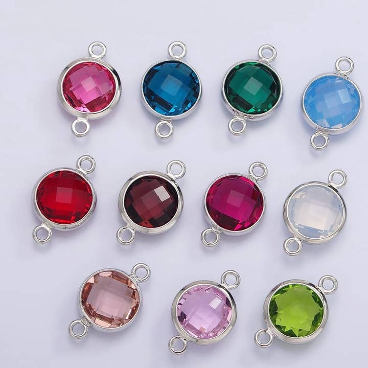 Conector de Prata com Pedra de Nascimento CZ para Pulseira Colar Cores da Escola Pedra G-754~G-764 por atacado de Aim Eternal