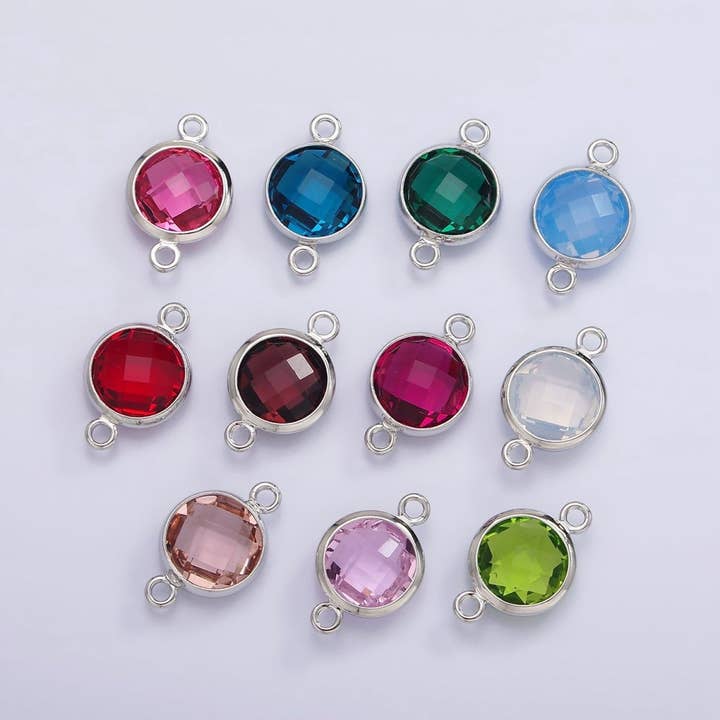 Silver Birthstone CZ Connector Link Connector for Bracelet Necklace School Colors Stone Finding G-754~G-764 for wholesale by Aim Eternal