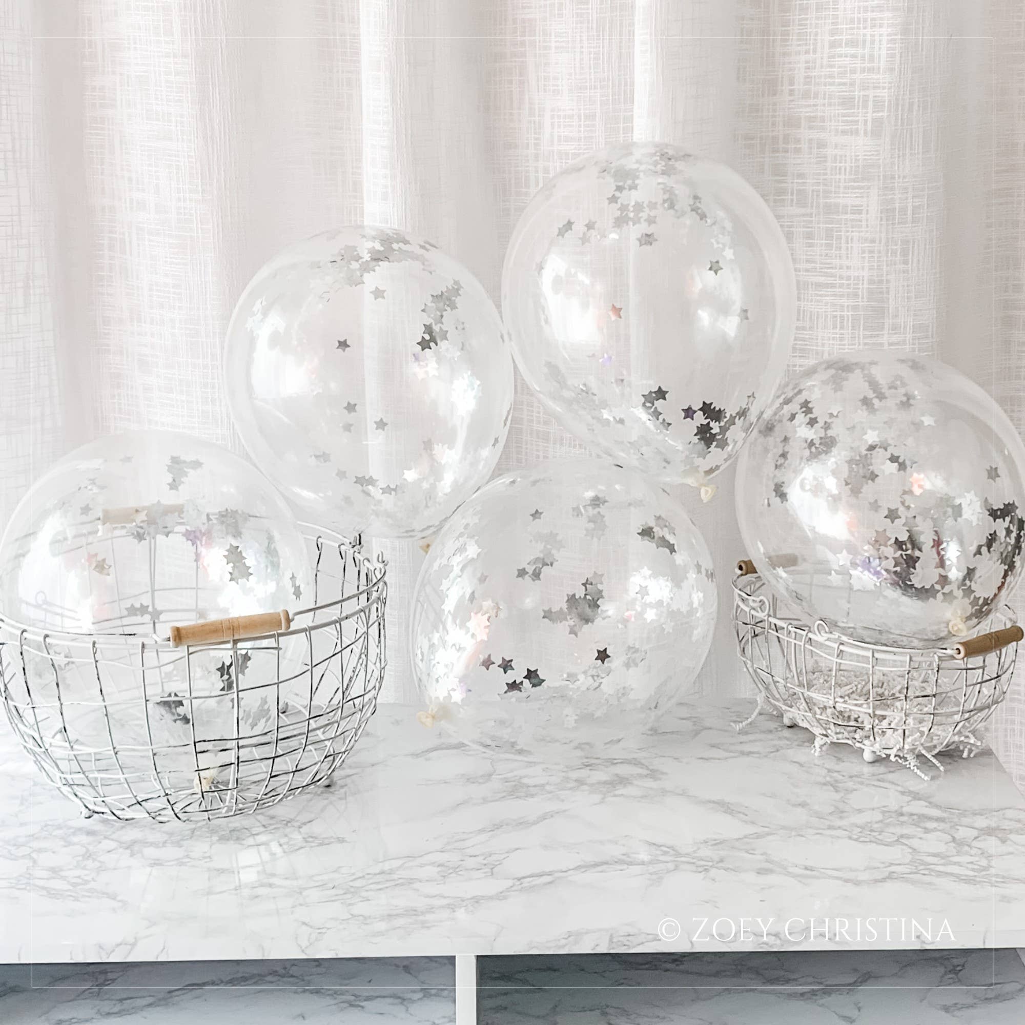 Zoey Christina - Vente Ballon - Ballon en latex rempli de confettis étoiles argentées | Lot de 255