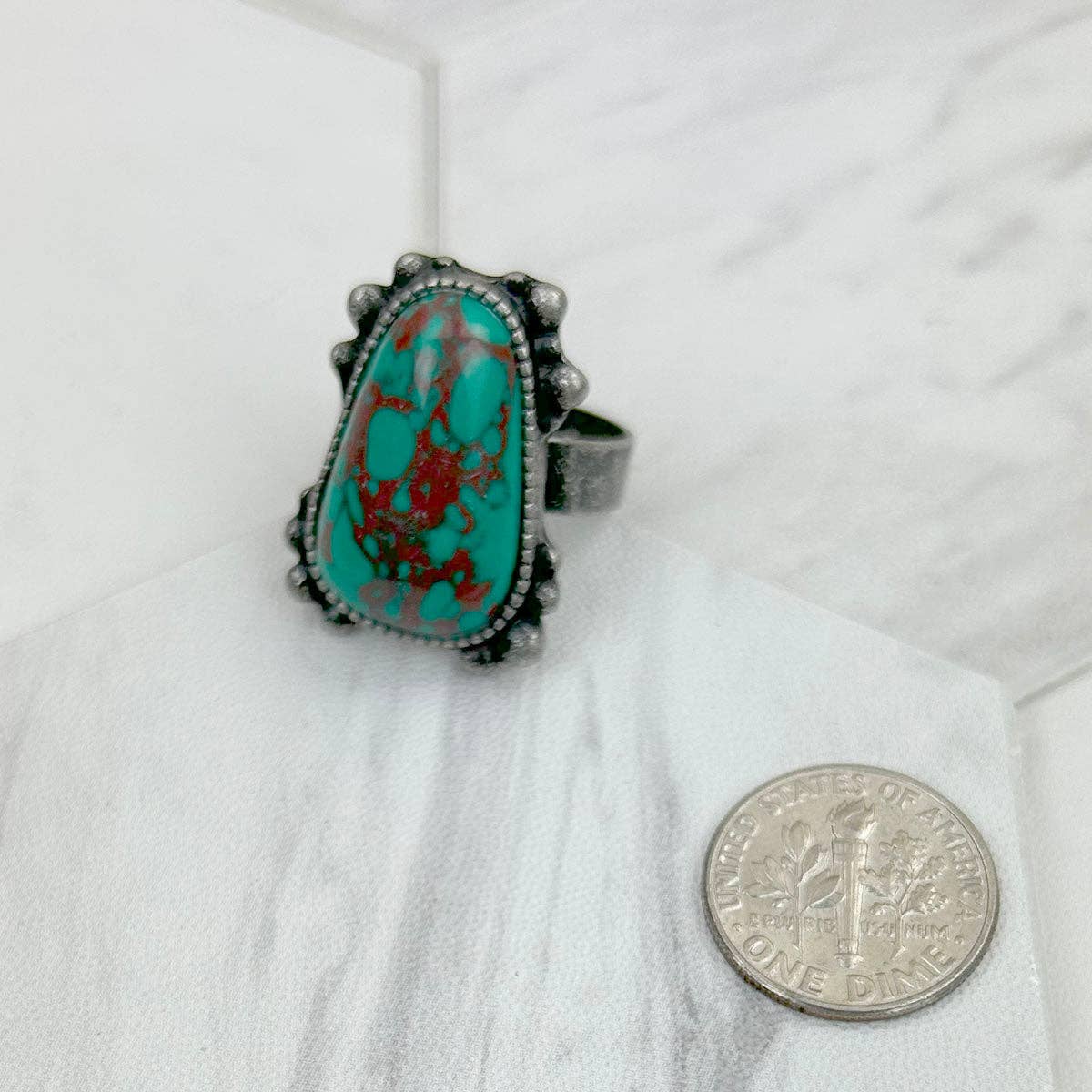 Western Elite Jewelry – Engroshandel Statementring – RZ231205-41 Sølvmetal med blå turkis sten justerbar ring1