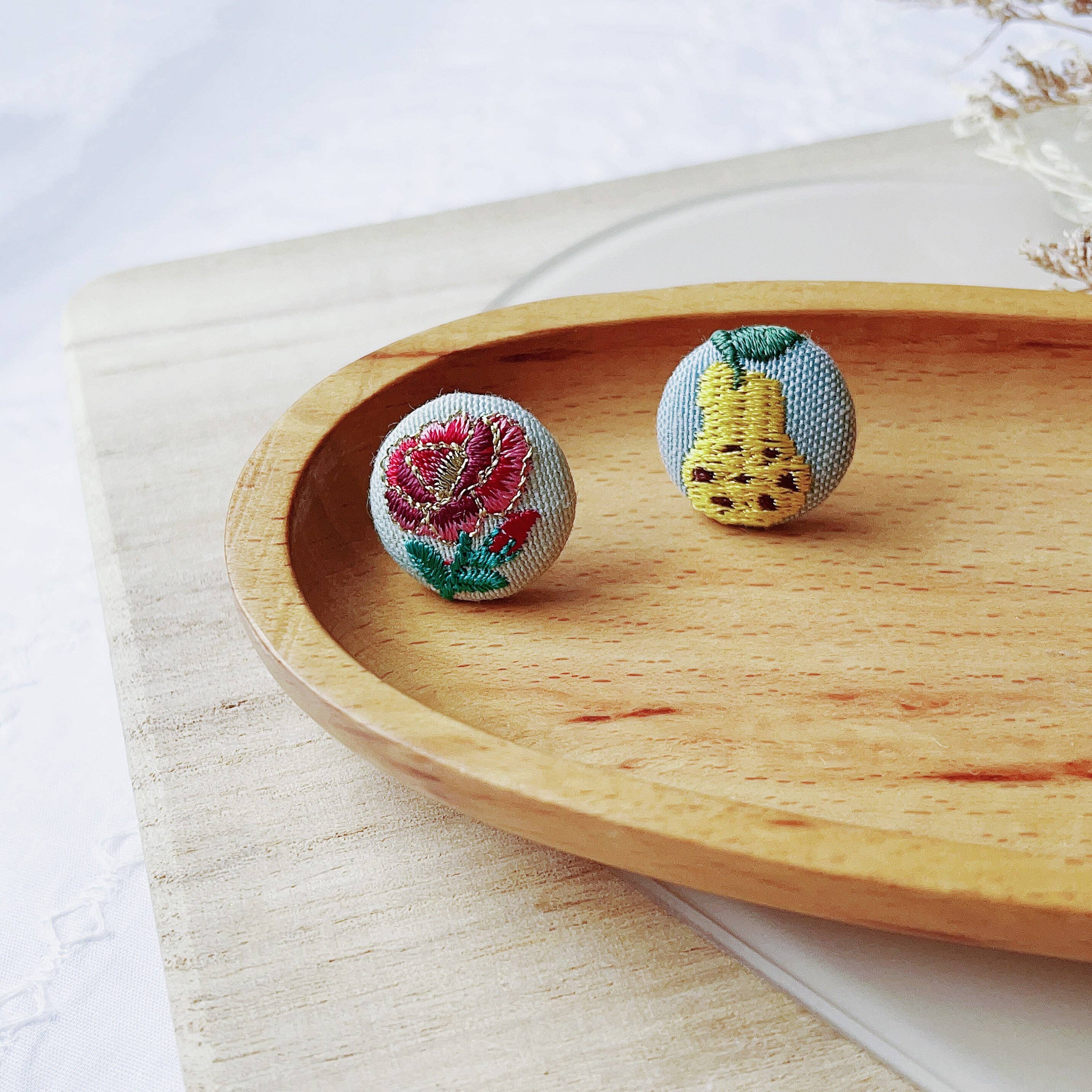 Giggle with Love - Wholesale Stud/Post Earrings - Embroidery Stud Earring| Handmade Embroidered Gift| Fruit Earrings Gift|Small Pear Embroidery Studs|Gift for Girlfriend|Mother Day Gift1