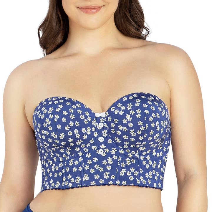 PARFAIT Dolly P50119 Women's Longline Strapless Bustier - Blue Daisy for wholesale by PARFAIT