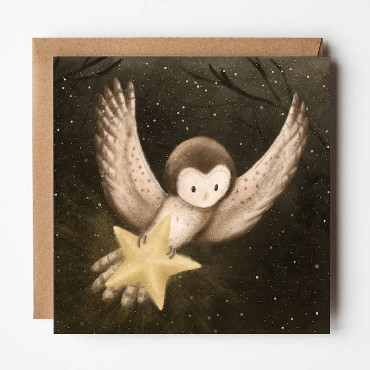 Owl & the Star Christmas Greeting Card for wholesale by Jo Couch