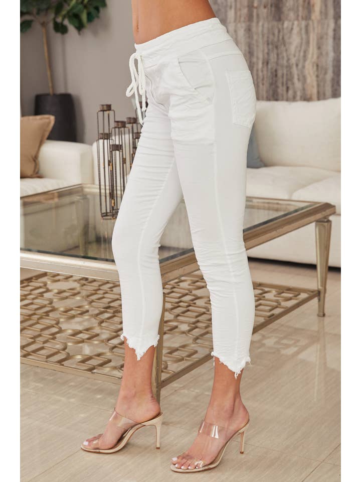MILIO MILANO – wholesale Lounge Sweatpants/jogging bottoms – Women's – FRINGE HEM CRINKLE JOGGER (95935-XS-L-WHITE)