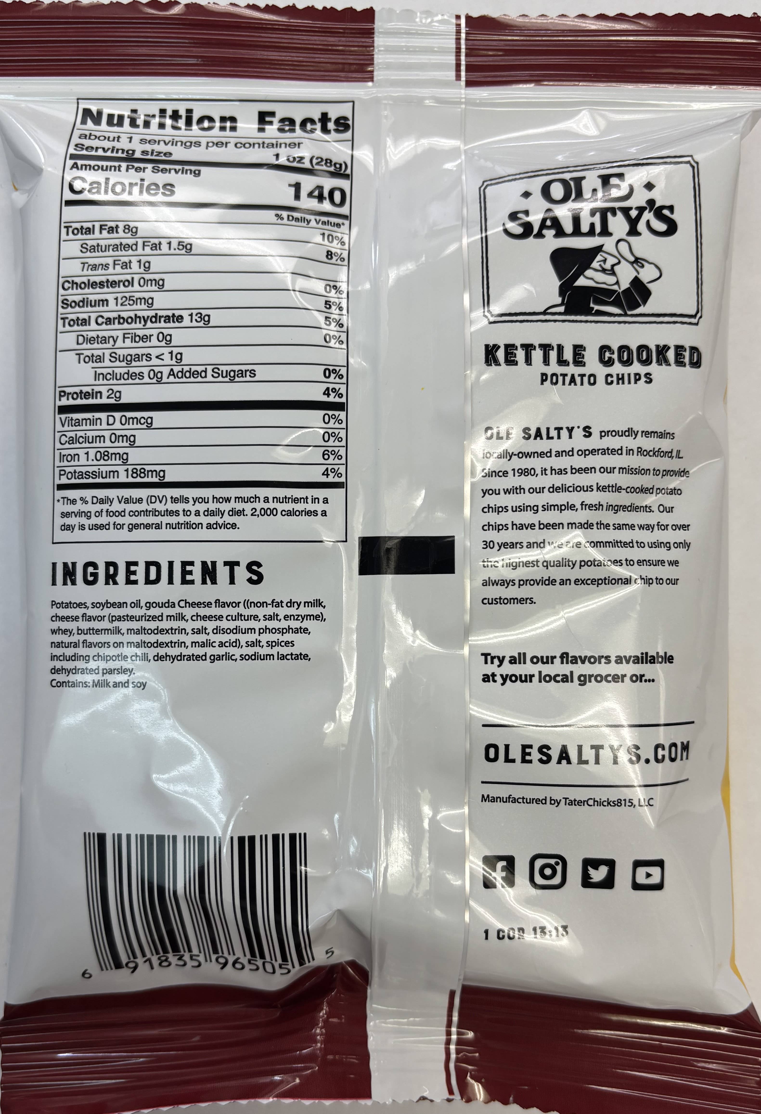 Ole Salty's - Vendita all'ingrosso Patatine - Patatine Kettle Cooked al Chipotle e Gouda Affumicato da 35g1