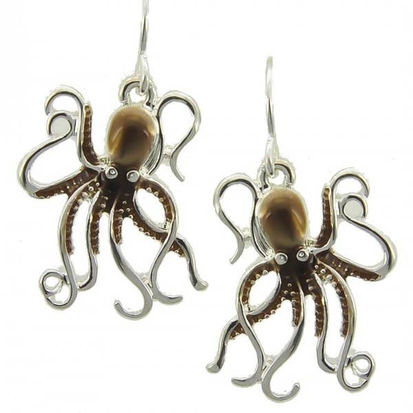 0011 PREMIERE - Wholesale Dangle Earrings - FR2524 Multi-Colored Nautical Octopus Metal Dangle Earrings