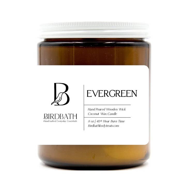 Birdbath - Wholesale Jar/Filled Candle - Evergreen Coconut Wax Candle With Wooden Wick- 8 oz0