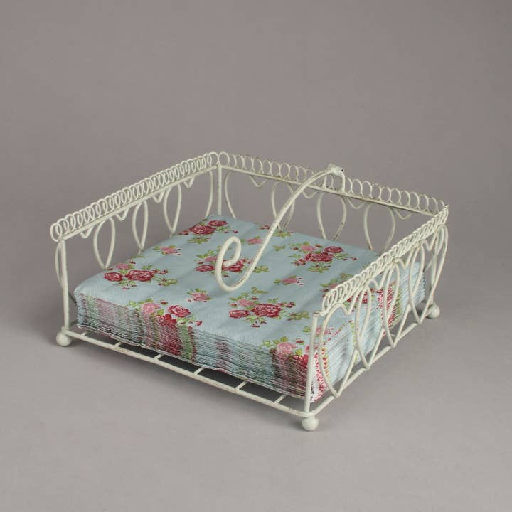 Servietdispenser med hjerteform i cremefarvet metal for engroshandel hos Originals International Ltd