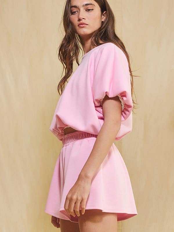 BUCKETLIST INC - Wholesale Knit Top - Women's - T2304A Scuba Bubble Hem And Sleeve Solid Crop Top21