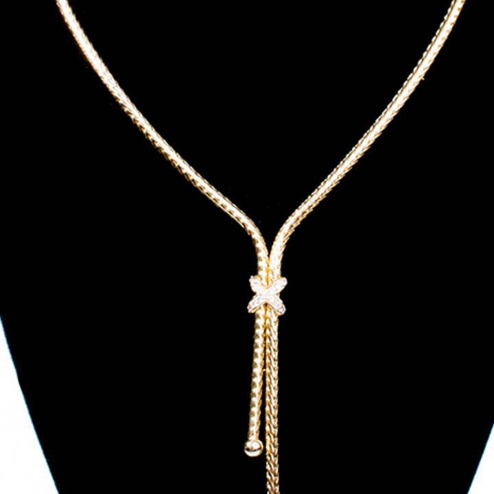 Collier X Drop en or et cristal pour la vente par My Best Kept Jewelry