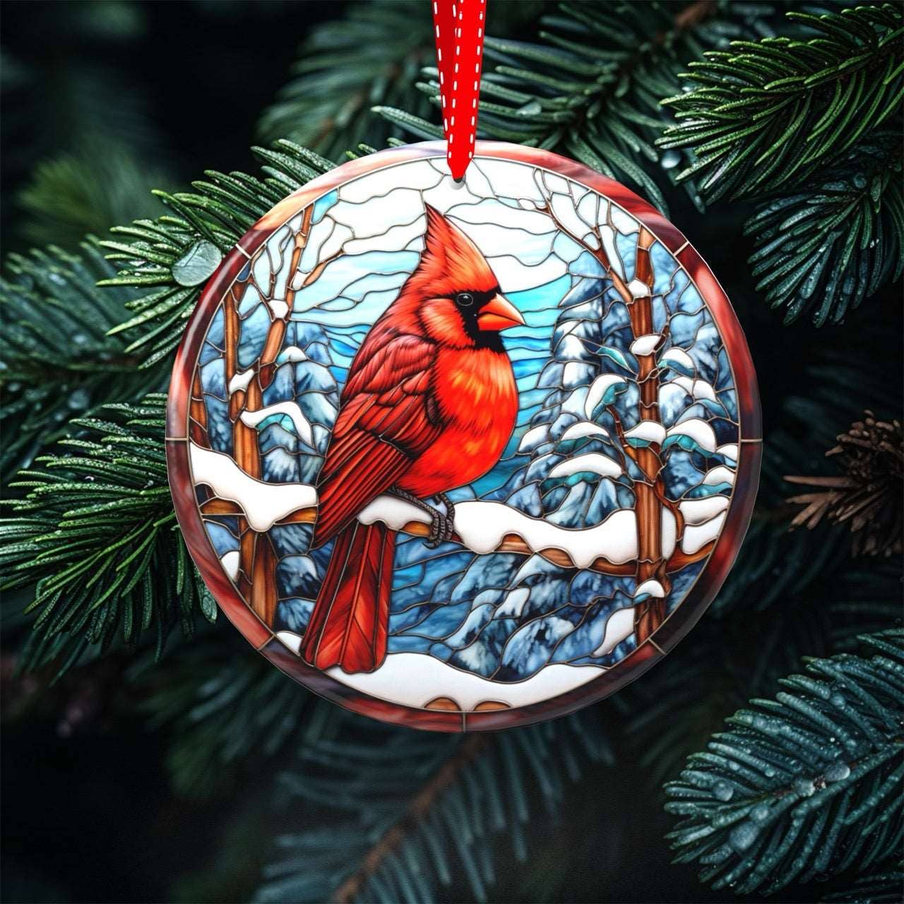 Peeping Tom's Cottage - Wholesale Ornament Set - Avian Elegance - Winter Birds of North America Collection of Stained Glass styled Porcelain Ornaments for Festive Decor3