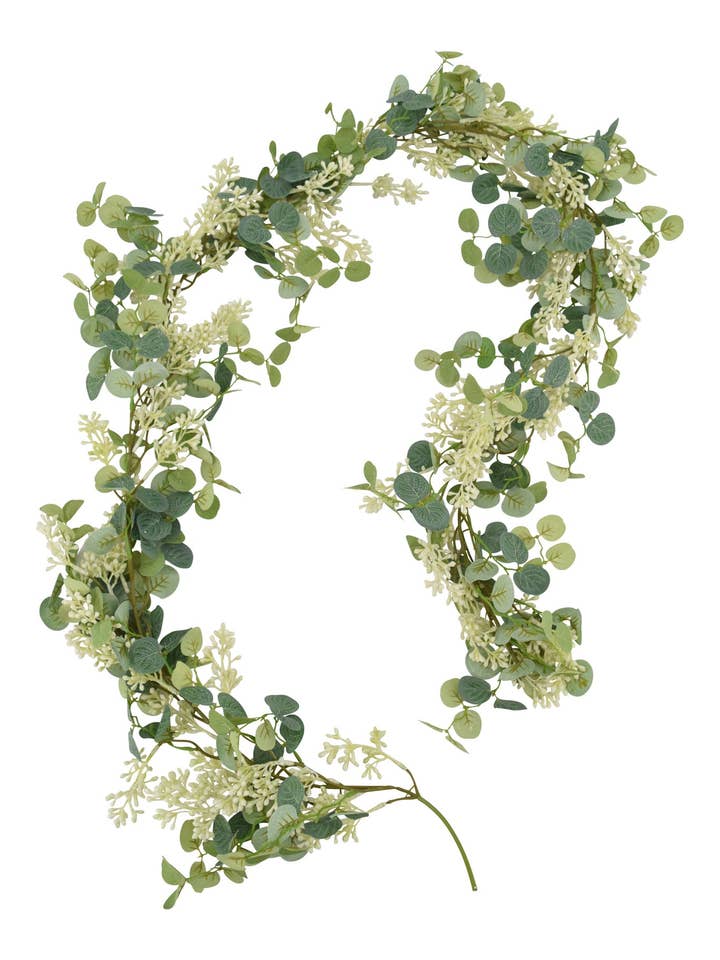 Ghirlanda di Eucalipto e Bacche Crema da 70" per la vendita all'ingrosso da parte di Tremont Floral Supplies