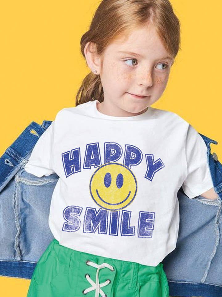 L1046 - T-shirt graphique HAPPY SMILE pour la vente par KNOCK ON THE STYLE