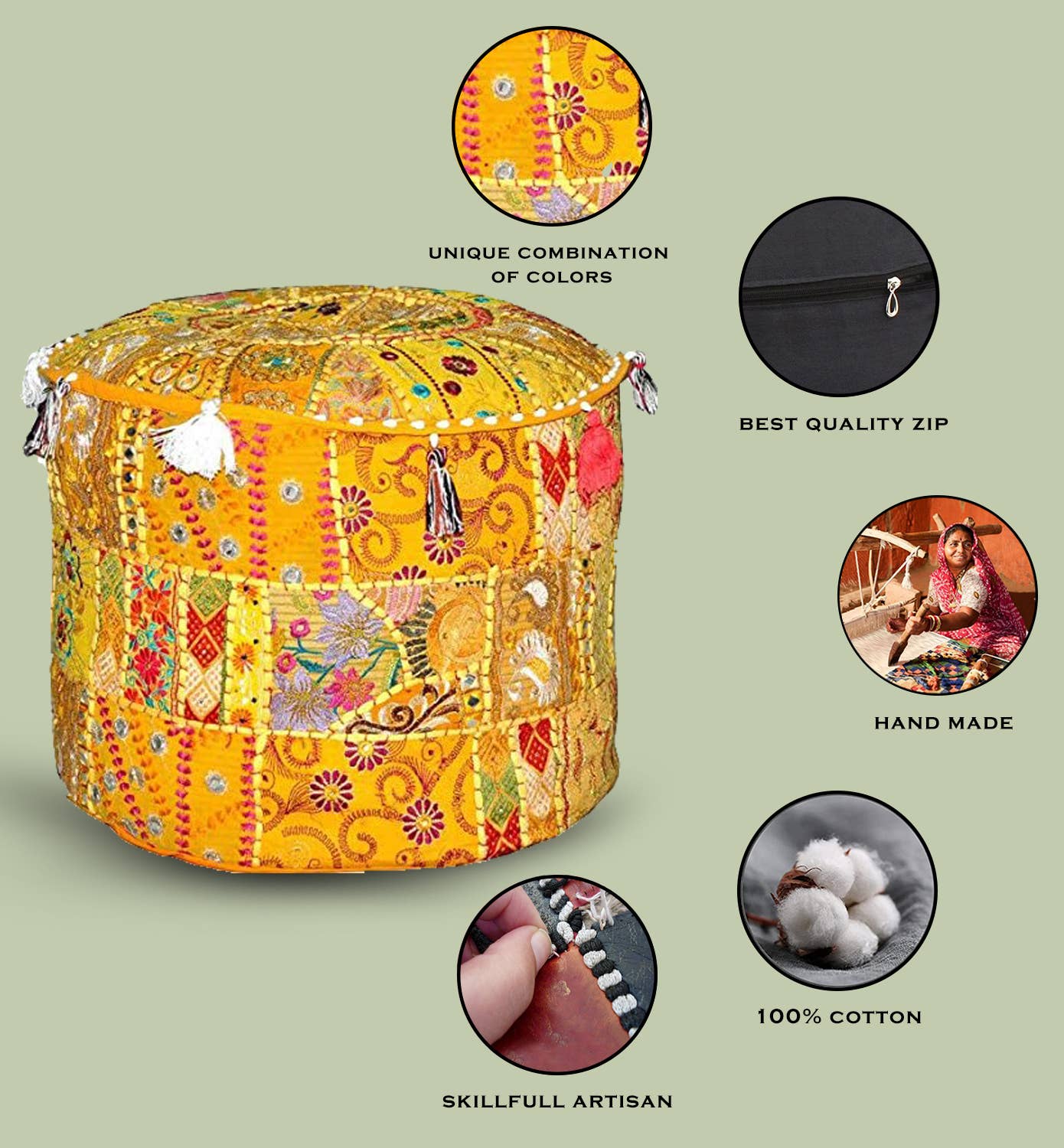 Aakriti Inc. - Wholesale Pouf - Aakriti Gallery Indian Pouf Footstool Ethnic Pouf Cover60