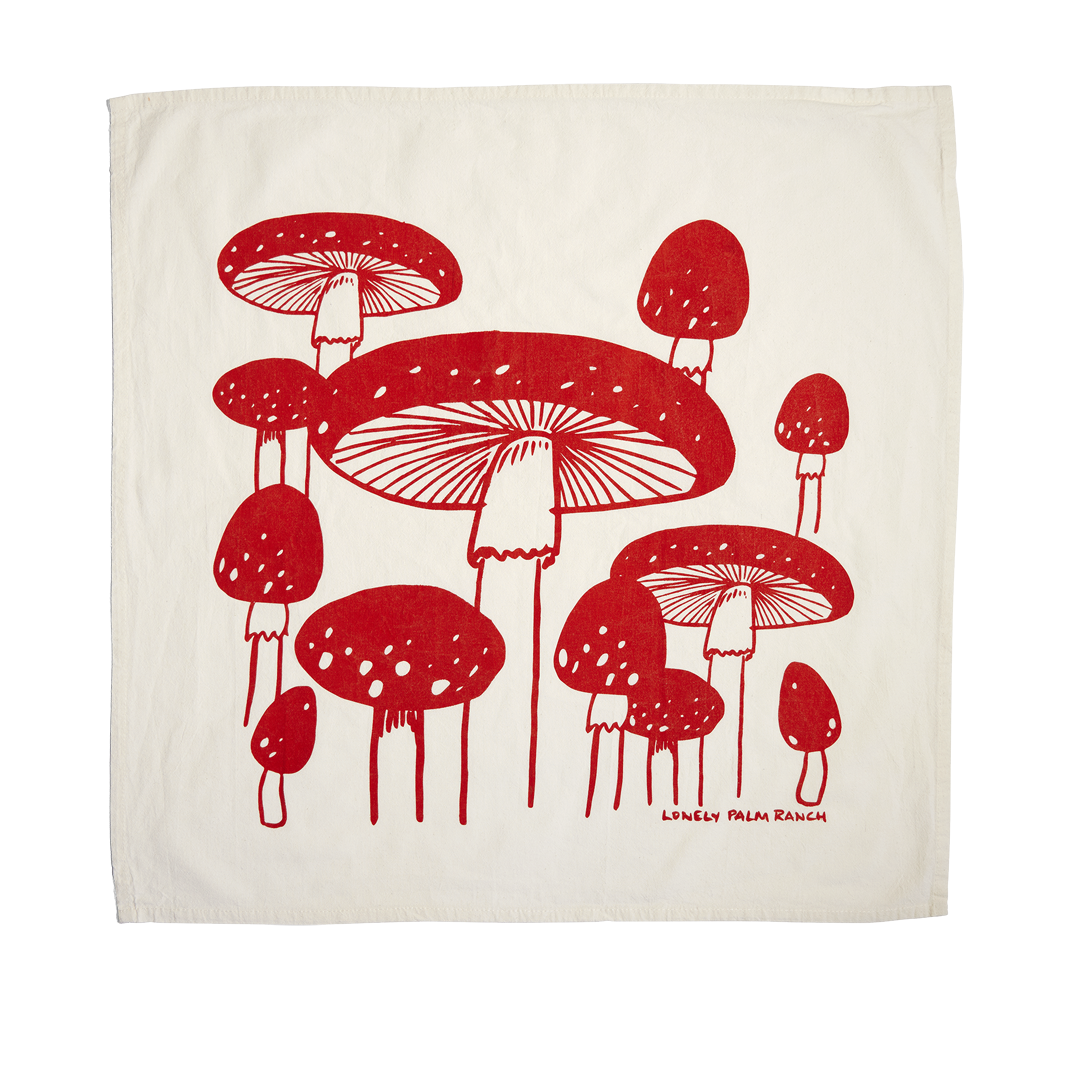 Lonely Palm Ranch - Wholesale Tea Towel - Red Mushroom 28" Tea Towel - Silkscreened 100% Cotton1