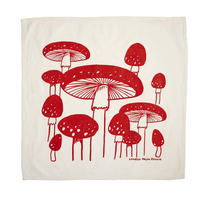 Lonely Palm Ranch - Wholesale Tea Towel - Red Mushroom 28" Tea Towel - Silkscreened 100% Cotton1