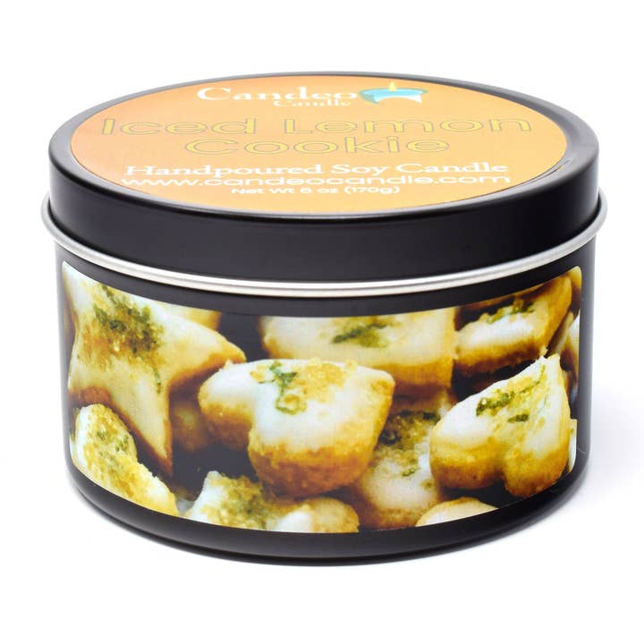 Iced Lemon Cookie, 6oz Soy Candle Tin for wholesale by Candeo Candle