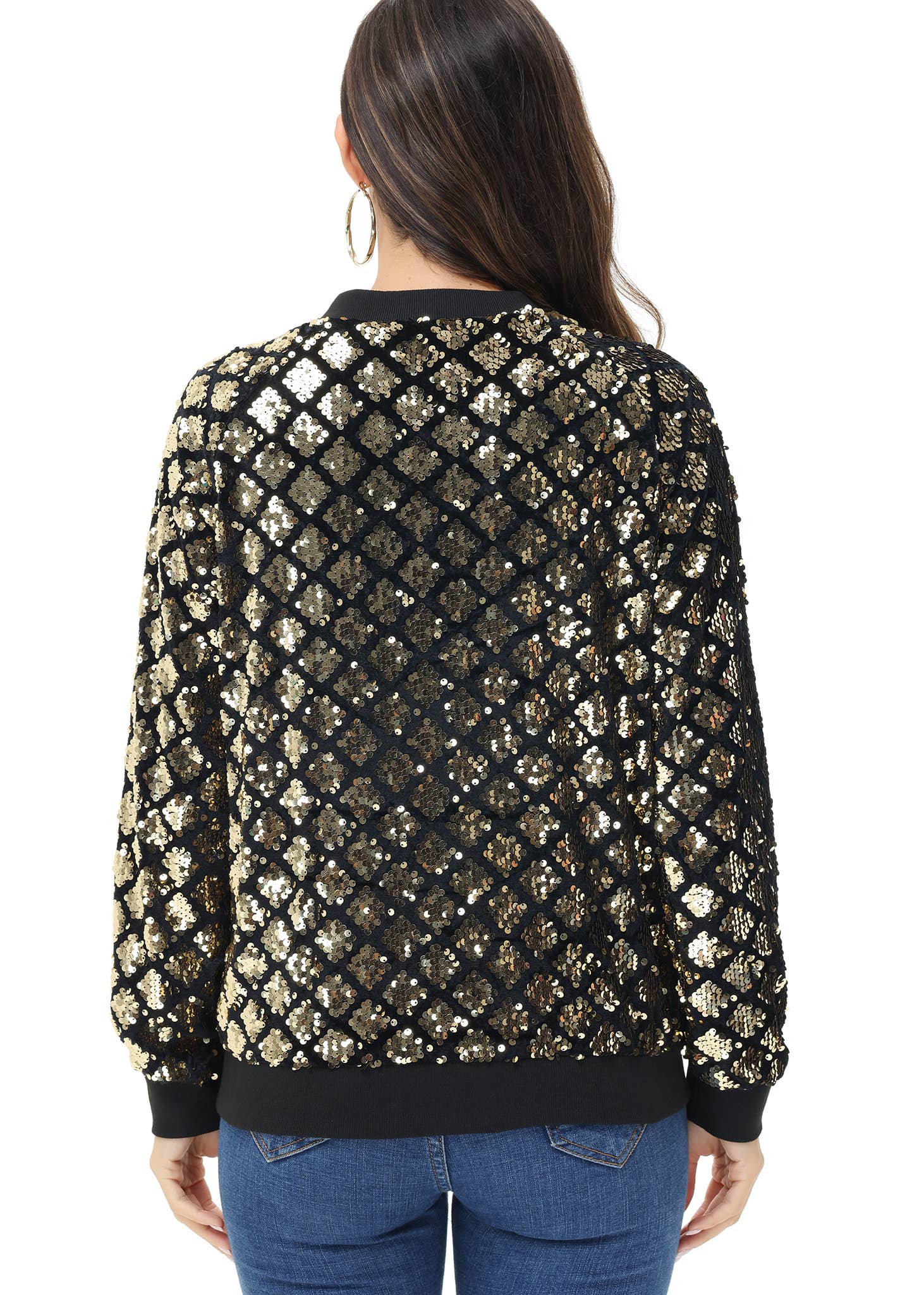 Anna Kaci Wholesale - Wholesale Varsity/Baseball Jacket - Women's - Striped Metallic Sequin Varsity Jacket77